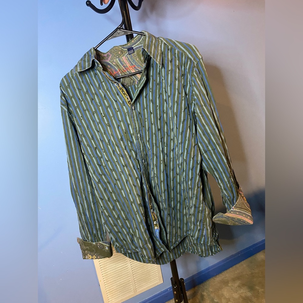 Green Stripe and Paisley Button Down